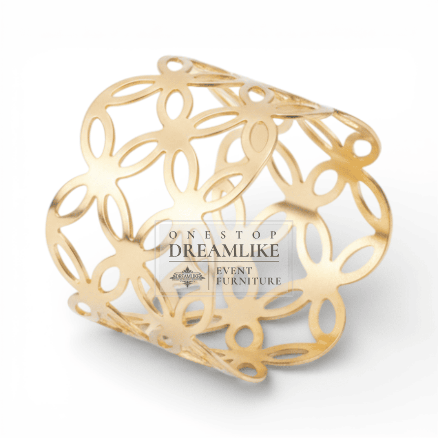 Gold floral geometric cutout metal napkin ring