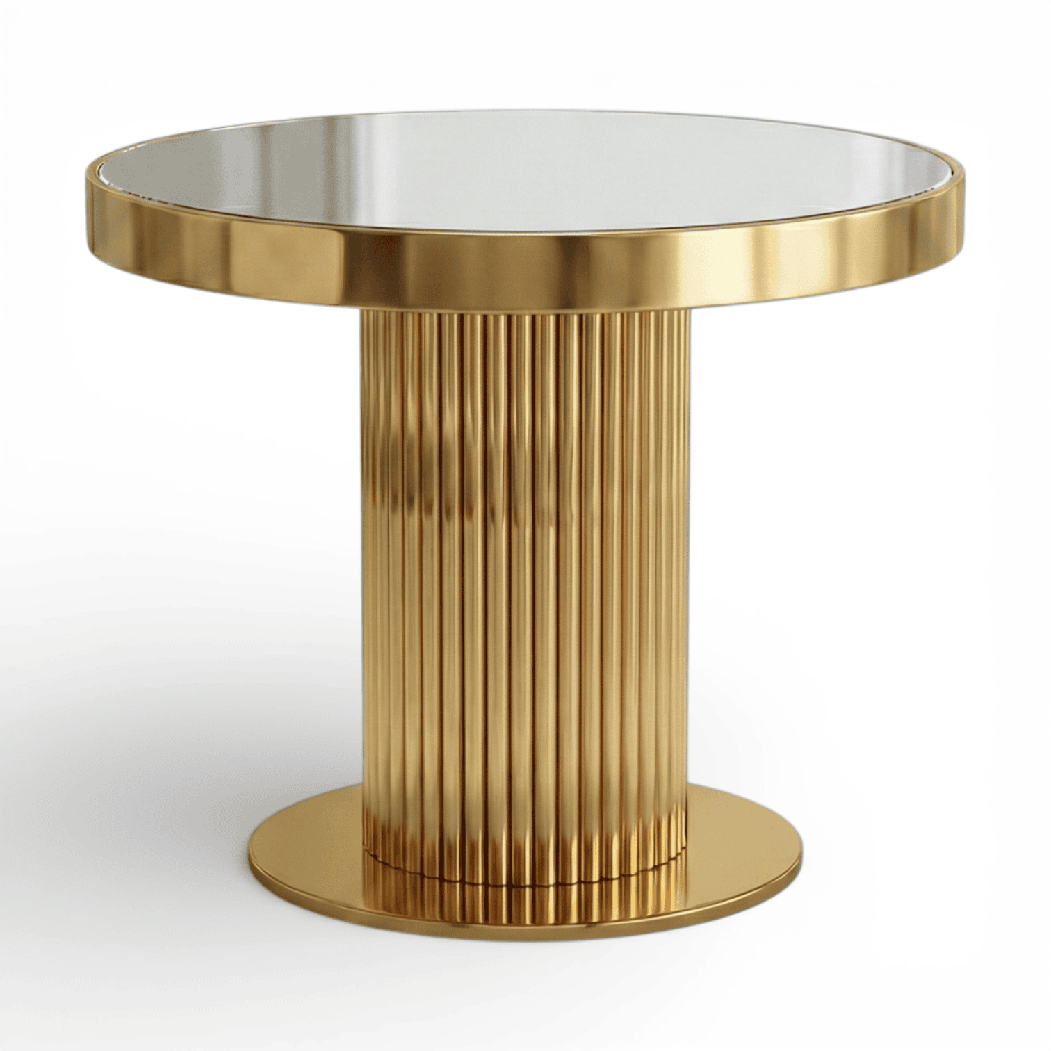 Custom Round Gold Stainless Steel Glass Top Fluted Column Cake Table ...