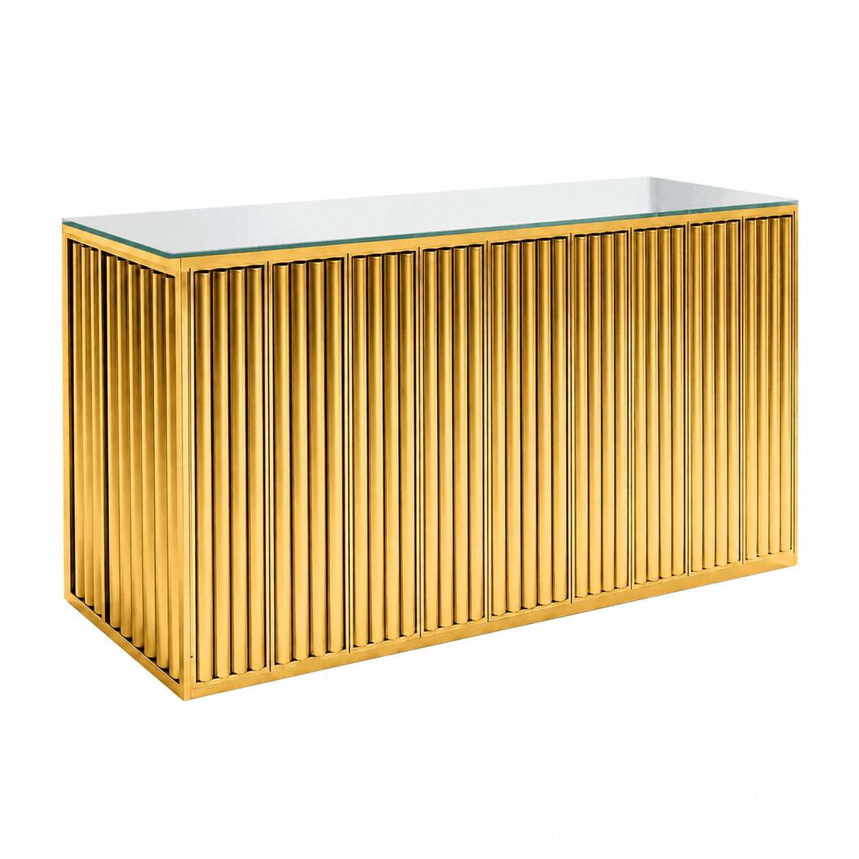 fluted stainless steel bar counter main view with gold stainless steel frame Gold stainless steel bar