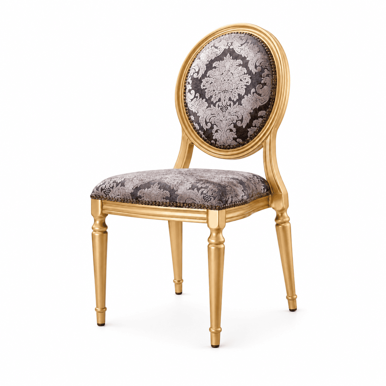 gold oval back banquet chair main view with gold frame