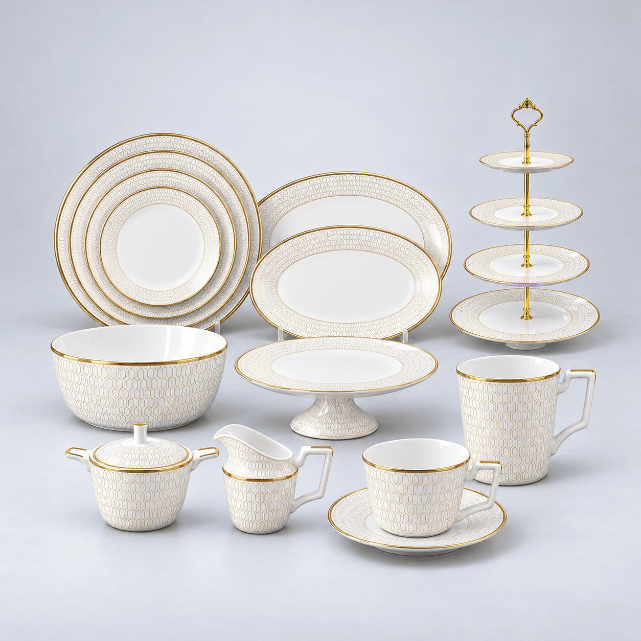 Main Course Dinner Set White Ceramic Dinnerware Set with Gold Rim for Wedding & Events | Dreamlike