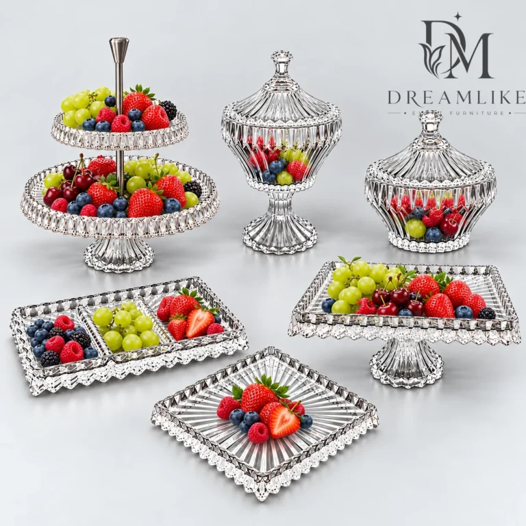 Dinner Set Stand Clear Faceted Fruit Platter Set with Tiered Stand | Dreamlike