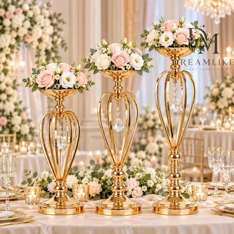Flower Frame Simple Color Gold Metal Crystal Flower Stand for Wedding & Events | Dreamlike
